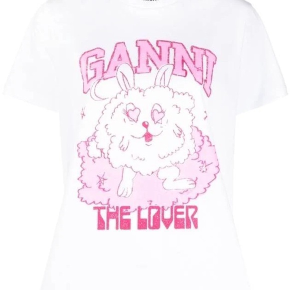 Ganni White and Pink Graphic Tee - Picture 2 of 3